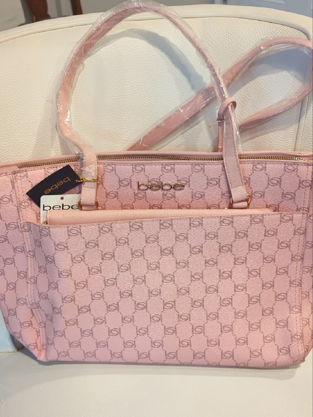 bebe Pink Monogram Tote with Matching Crossbody Pouch - Picture 3 of 7